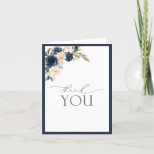 Elegant Navy Blue Blush Pink Calligraphy Thank You Card