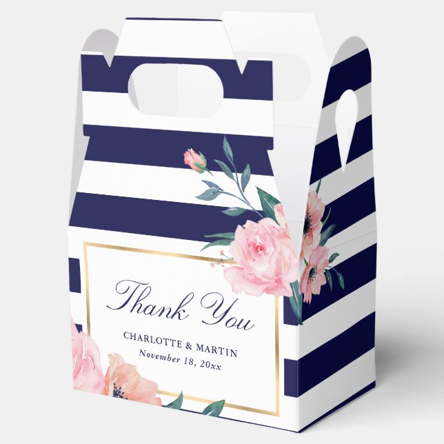 Elegant Navy Blue Blush Pink Floral Wedding Favor Box (Opened)