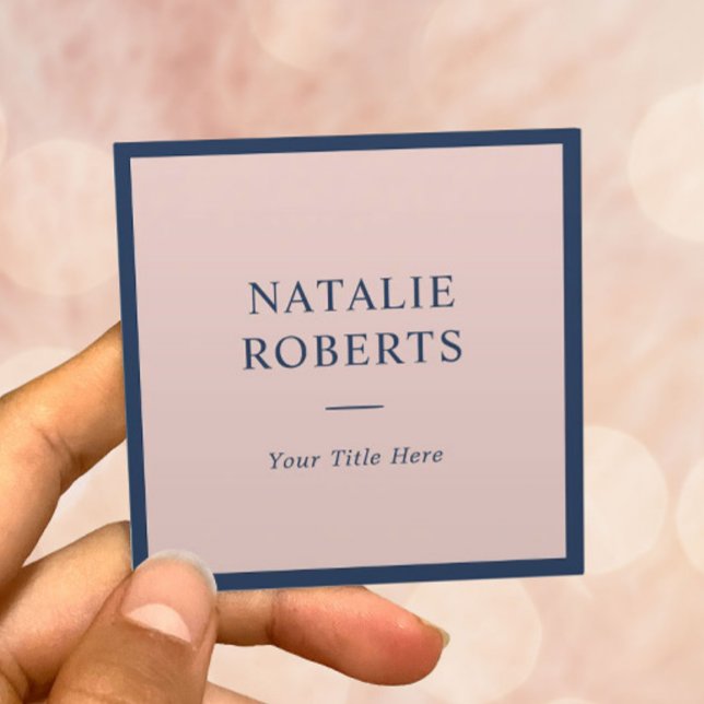 Elegant Navy Blue & Blush Pink Minimalist Framed Square Business Card (Creator Uploaded)