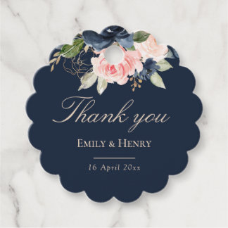 Elegant navy blue blush wedding thank you favour tags