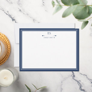 Elegant Navy Blue Border Monogram Card