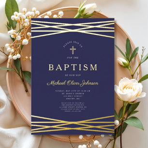 Elegant Navy Blue Boy Baptism Gold