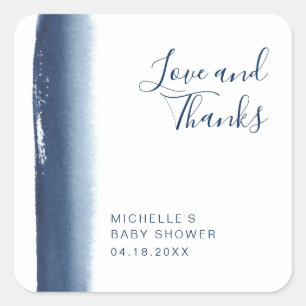 Elegant Navy Blue Boy Modern Baby Shower Square Sticker