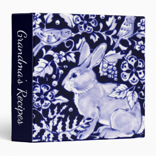 Elegant Navy Blue Bunny Rabbit Birds Dedham Delft Binder