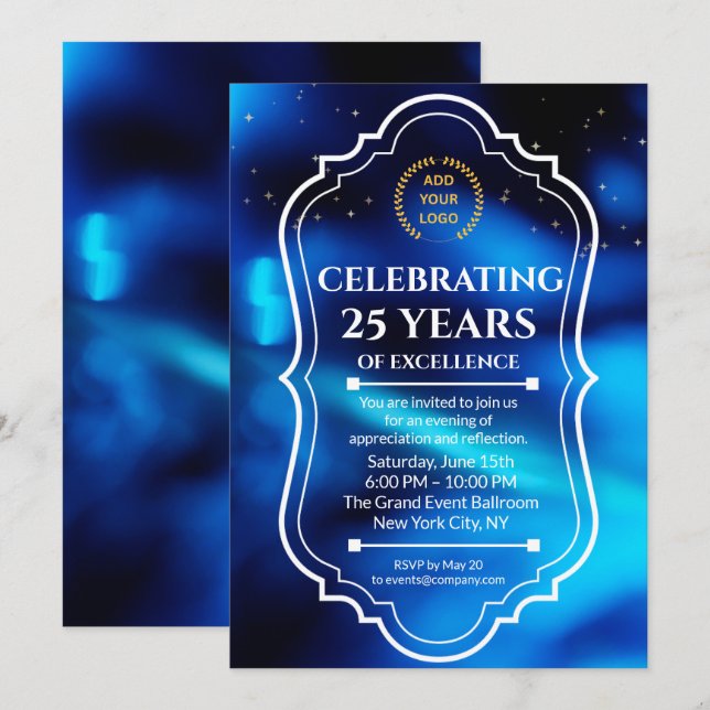Elegant Navy Blue Business Anniversary Invitation (Front/Back)