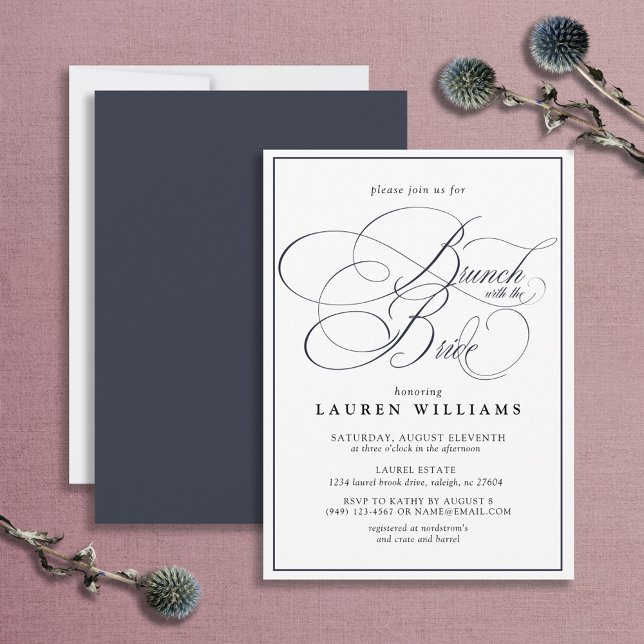 Elegant Navy Blue Calligraphy Brunch With Bride Invitation (Creator Uploaded)