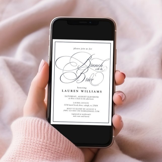 Elegant Navy Blue Calligraphy Brunch With Bride Invitation (Creator Uploaded)