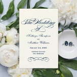 Elegant Navy Blue Calligraphy Wedding Programs<br><div class="desc">Elegant navy blue and ivory wedding ceremony programs include a flourished monogram with vintage calligraphy script and scroll design accents.  Personalize the custom text for your bridal party,  ceremony information,  and thank you message. Note: these text weight paper programs arrive flat and require folding to assemble.</div>