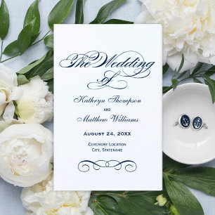 Elegant Navy Blue Calligraphy Wedding Programs