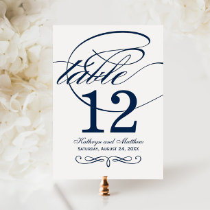 Elegant Navy Blue Calligraphy Wedding Table Number