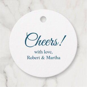 Elegant Navy Blue Cheers Custom Personalized Favour Tags