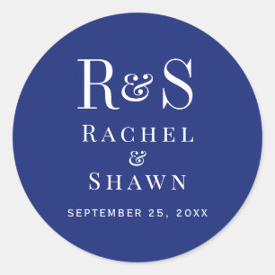 Elegant Navy Blue Chic Modern Monogram Wedding Classic Round Sticker
