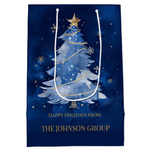 Elegant Navy Blue Christmas Tree Custom Business H Medium Gift Bag