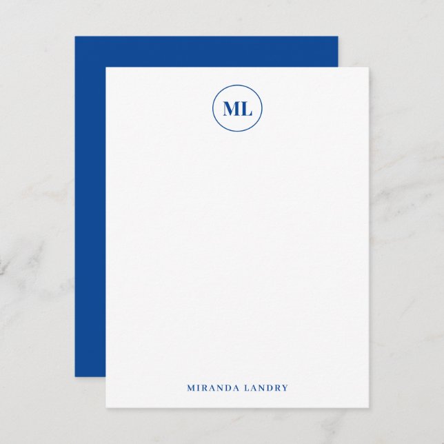 Elegant Navy Blue Circle Monogram Initials Name Card (Front/Back)