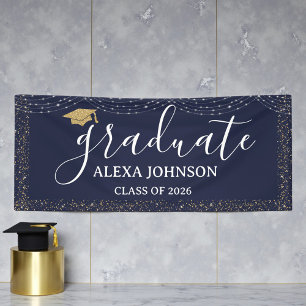 Elegant Navy Blue Class Of 2026 Graduate Banner