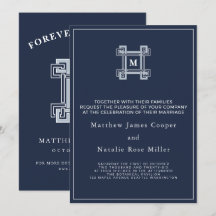 Elegant Navy Blue Classic Greek Key Monogram
