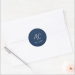 Elegant Navy Blue Clean Wedding Classic Round Sticker<br><div class="desc">Classic wedding stickers featuring a simple design with your two initial monogram in an elegant handwriting script for a modern touch.  The colour palette may be changed in the design editing tool.</div>