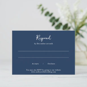 Elegant Navy Blue Clean Wedding RSVP Card