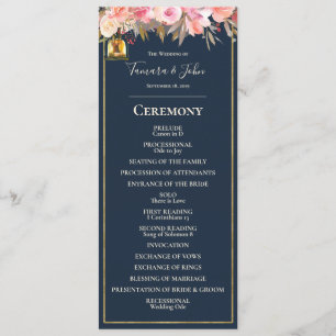 Elegant Navy Blue Coral Lights Wedding Program