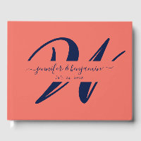 Elegant Navy Blue Coral Script Monogram Wedding