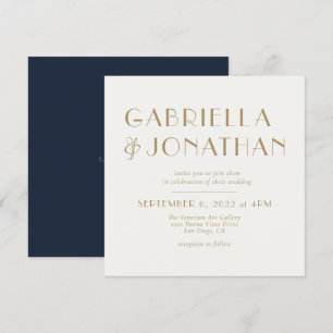 Elegant Navy Blue Cream Gold Wedding Invitation
