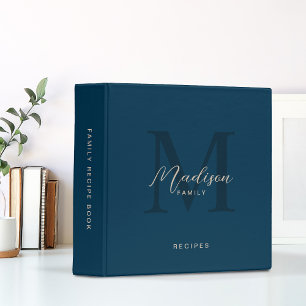 Elegant Navy Blue Cream Monogram Recipe Cookbook Binder