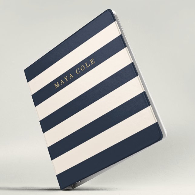 Elegant Navy Blue Cream Stripes Custom Thesis  Binder (Creator Uploaded)