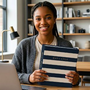 Elegant Navy Blue Cream Stripes Custom Thesis Binder