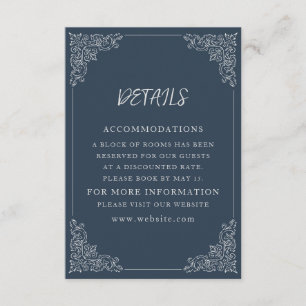 Elegant Navy Blue Cream Wedding Details Enclosure Card