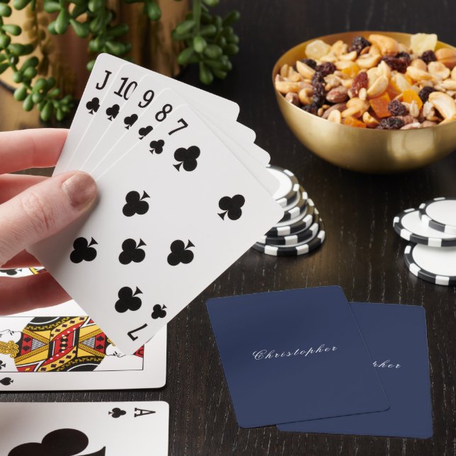 Elegant Navy Blue Custom Name  Playing Cards (In Situ)