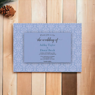 Elegant Navy Blue Damask Script Ornate Wedding Invitation