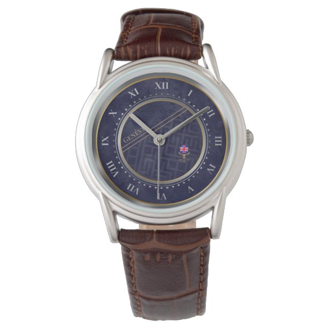 Elegant Navy Blue Dial Roman Numerals Custom Watch (Front)