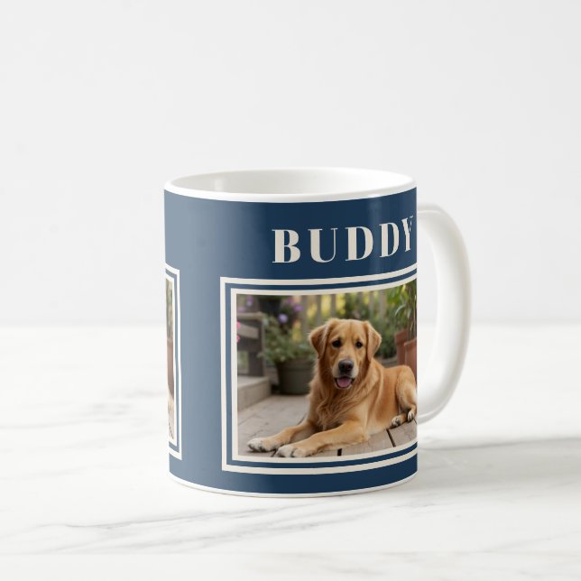 Elegant Navy Blue Dog Pet Photo  Coffee Mug (Front Right)