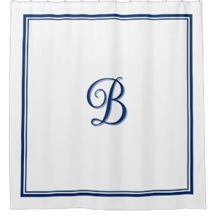 Elegant Navy Blue Double Border Script Monogram 