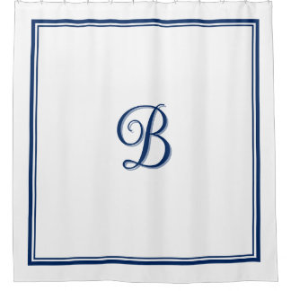 Elegant Navy Blue Double Border Script Monogram 