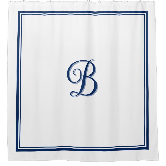 Elegant Navy Blue Double Border Script Monogram  (Front)