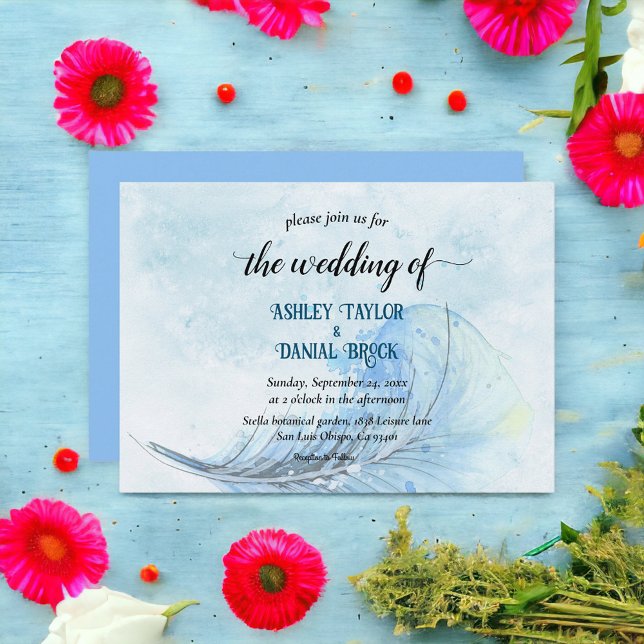 Elegant Navy Blue Dusty Watercolor Stylish Wedding Invitation (Creator Uploaded)