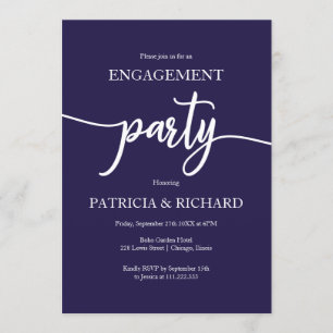 Elegant Navy Blue Engagement Party Invitation