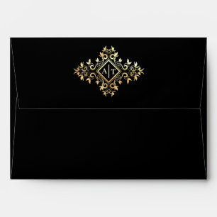 Elegant Navy Blue Envelope with Gold Monogram