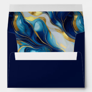 Elegant Navy Blue Faux Marbled Wedding Envelope