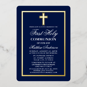 Elegant Navy Blue First Holy Communion Cross Gold