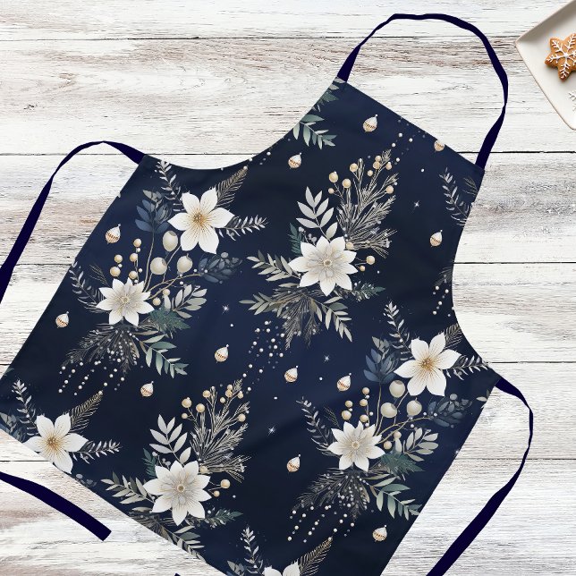 Elegant Navy Blue Floral Apron (Creator Uploaded)