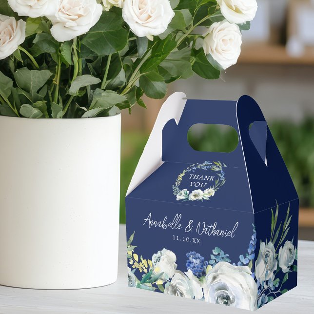 Elegant Navy Blue Floral Modern Winter Wedding Favor Box (Creator Uploaded)
