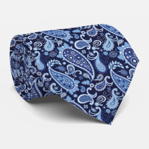 Elegant Navy Blue Floral Paisley Tie
