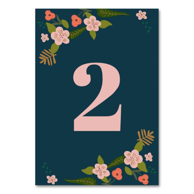 Elegant Navy Blue Floral Patch Table Number (Front)
