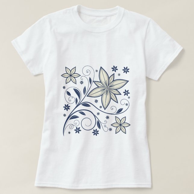 Elegant Navy Blue Floral Pattern |  T-Shirt (Design Front)