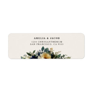 Elegant Navy Blue Floral Peony Wedding Address