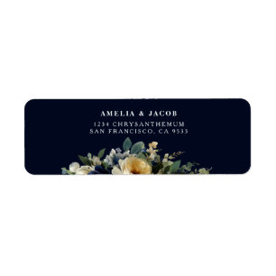 Elegant Navy Blue Floral Peony Wedding Address Lab