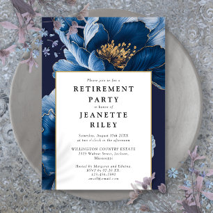 Elegant Navy Blue Floral Retirement Party Invitation