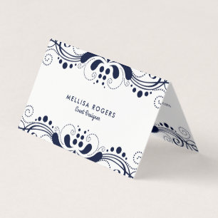 Elegant Navy-blue Floral Swirls Lace Business Card